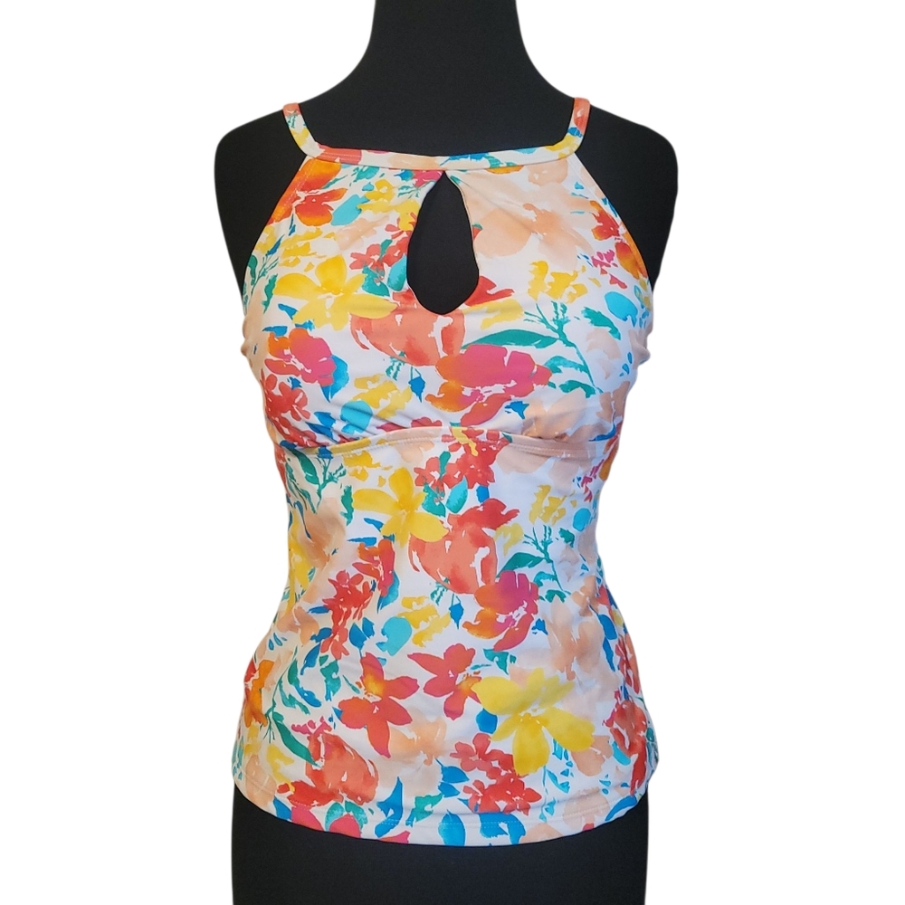 EUC Ellen Tracy High Neck Keyhole Floral Tankini Top, Size 8 - Picture 4 of 6